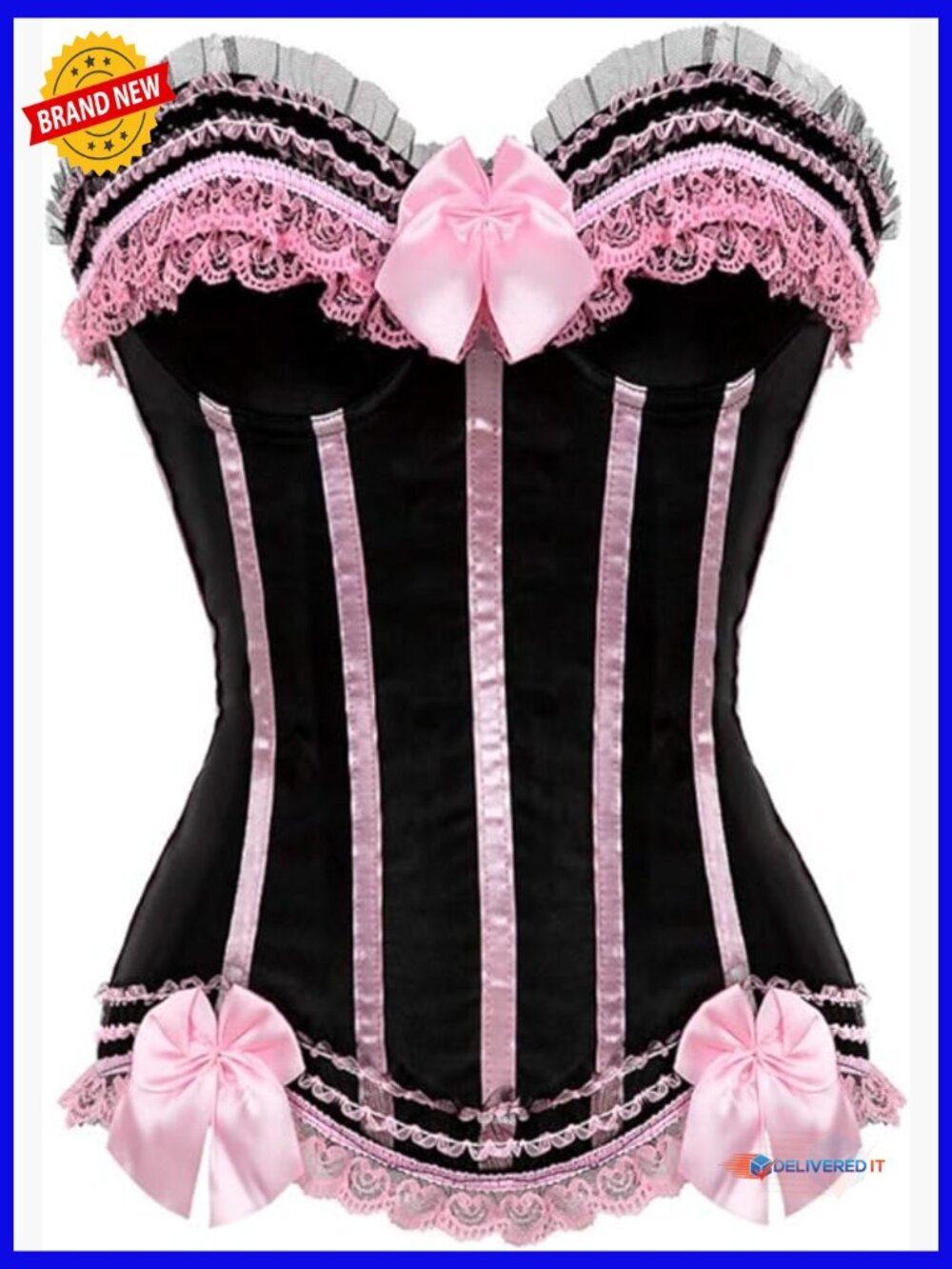 Victorian Corset Top with Plastic Boning, Hourglass Silhouette, Lace-Up Back,